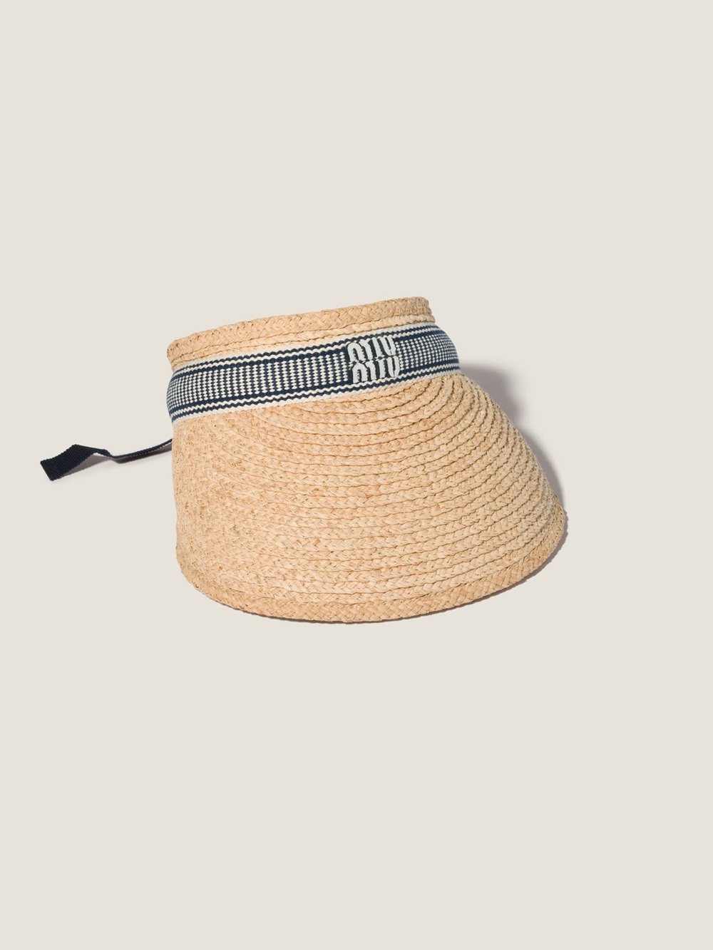 Miu Miu Natural Straw Visor with Navy Trim size M